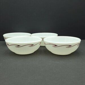 Corning Ruby Scroll Maroon Hook Soup Cereal Bowls Corningware Milk Glass Bowls